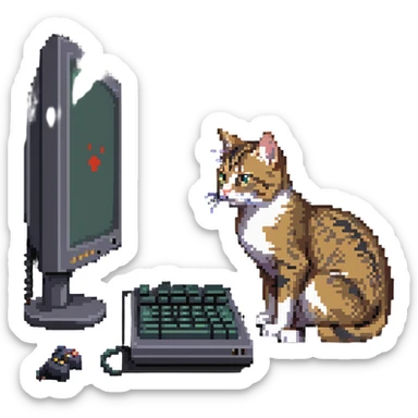 tabby cat playing computer game sticker