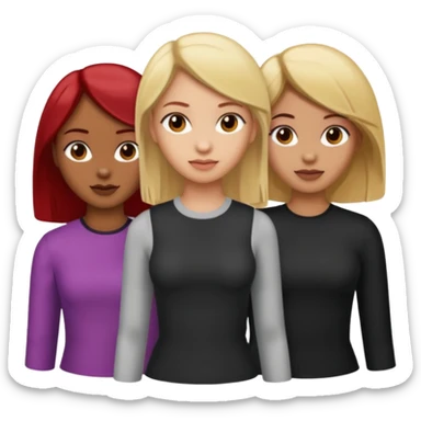 3 girls. 1 light skin with blonde hair 1 brown skin with black hair and 1 tan skin with brownish/red hair sticker