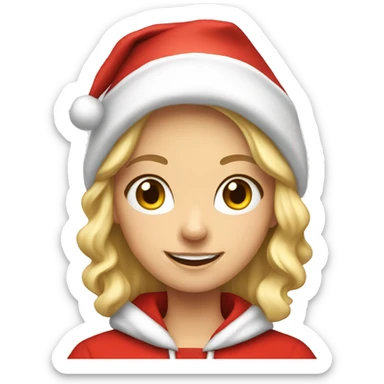 smiling blonde haired girl with a santa hat and hoodie  sticker