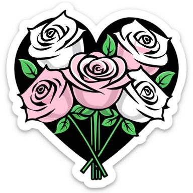 romantic heart-shaped bouquet with pink and white roses sticker