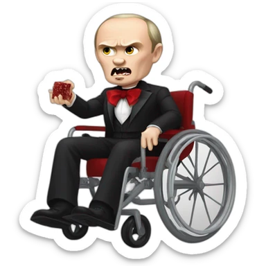 Angry vampire vladimir putin hold meat cube dressed as dracula small wheelchair halloween mood sticker