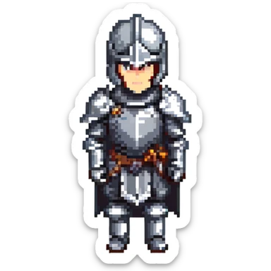 a knight in black armour, pixel art style sticker