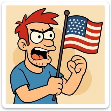 US flag, bold and cartoonish, flat toon style sticker