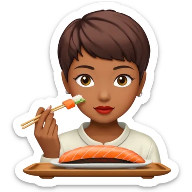 girl pixiecut Hair Brown eating sushi sticker