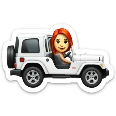 White Jeep with a red headed girl driving sticker