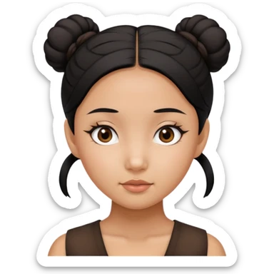 very tan Asian girl with black hair and dark brown eyes, hair in two buns sticker