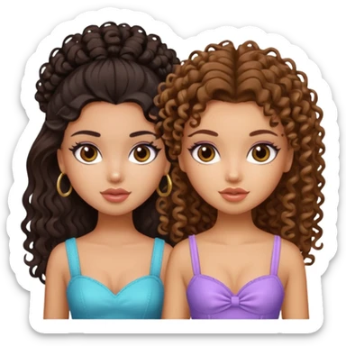 2 pretty bratz fair girls. One has straight brown hair and is tan. One is fair with curly black hair sticker