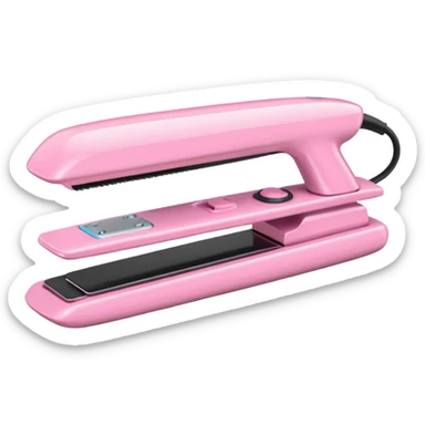 A baby pink  Hair straightener in iOS emoji style, 3D icon, plastic texture, soft reflection, minimalist design. sticker