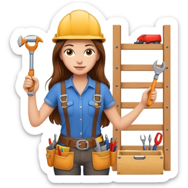 beautiful girl with long brown hair constructing new bedroom sticker