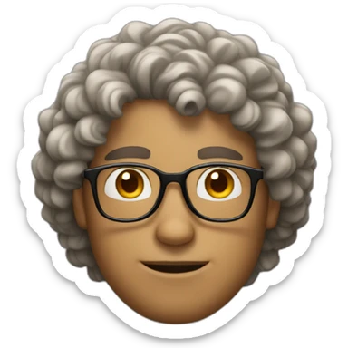 man with glasses, darn bown curly hair on top of head sticker