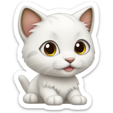 Little white kitten with brown ears make it look like iOS emoji sticker