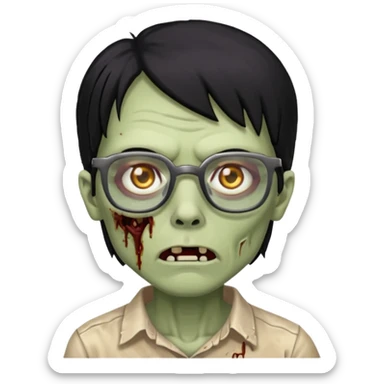 zumbie de cabelo preto medio,olhos pretos e oculos quadrados pequeno sticker