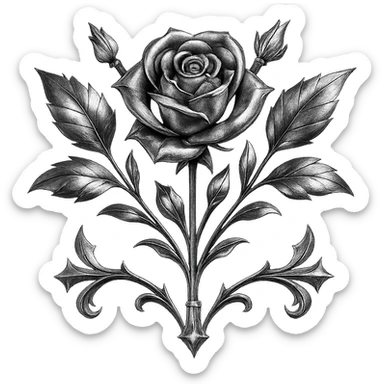 gothic bouquet, metallic shine, reflective, futuristic gothic details, black and magenta sticker