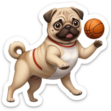 a pug playing basketball sticker