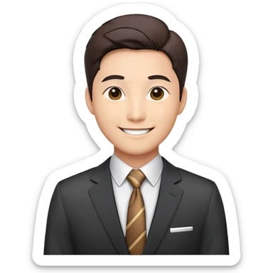 Korean male office worker in business suit with tie sticker