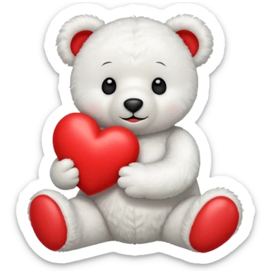 white teddy bear hold red heart sticker
