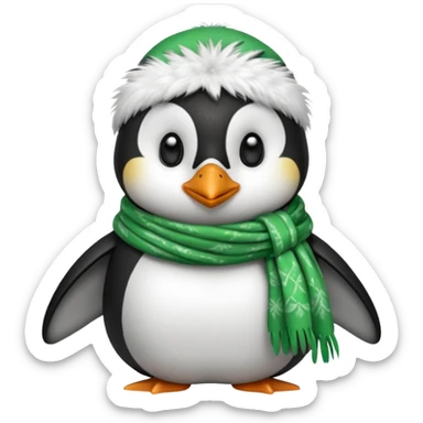 penguin with green scarf  sticker