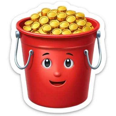 A red bucket full of gold sticker