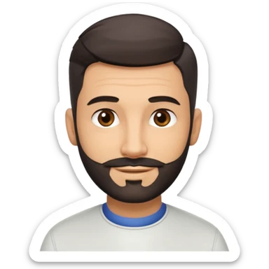 Apple-style 3D emoji of a male barber, dark graying straight hair styled forward in a crop haircut, light stubble beard, warm olive skin, brown eyes, friendly confident smile, slightly raised eyebrows, calm welcoming expression, soft studio lighting, clean background, high quality vector-like render sticker