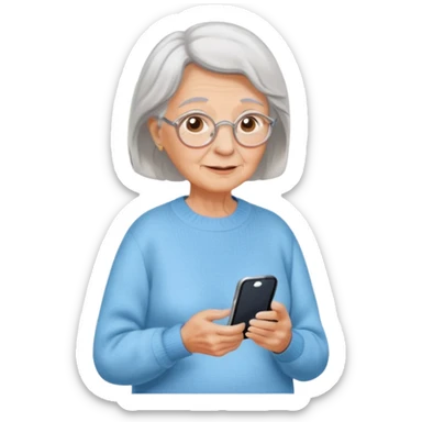 An old lady walking in a park holding a cell phone with a text bubble that says Have you checked in to the meetup? sticker