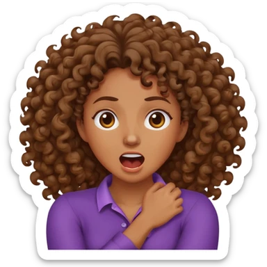 Brown curly crossed arms grabbing her neck screaming  sticker