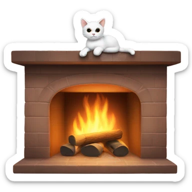 cat cozy by a fireplace mantle sticker