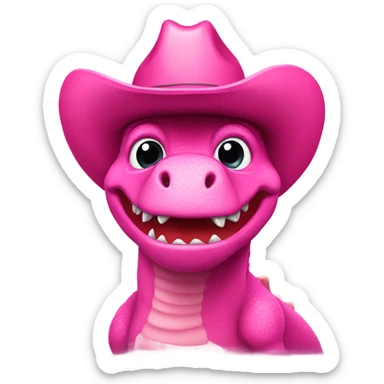Pink dinosaur with a pink cowboy hat sticker