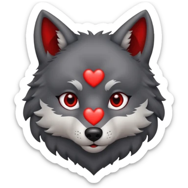 cute dark grey wolf head inside heart sticker