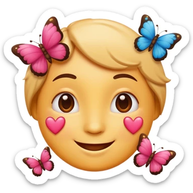 smiling face emoji with hearts and butterflies surrounding it sticker