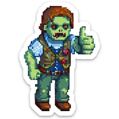 isometric zombie giving thumbs up in Project Zomboid style sticker