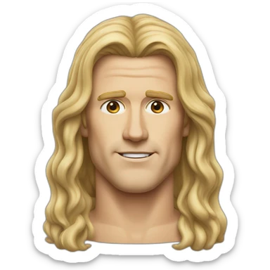 will ferrel realistic face with long blonde straight hair sticker