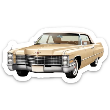 Abstracted beige 1966 Cadillac DeVille, minimal lines and simple shapes, clean 30-degree view, only hint of essential features, Once Upon a Hollywood car, iOS emoji style sticker