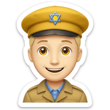 Smile face klasyczny ten żółty, klasyczna emotka messengerowa, lecz z pejsami i beretem żydowskim  sticker