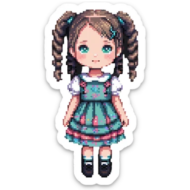 Little girl with pigtails in a cute dress sticker
