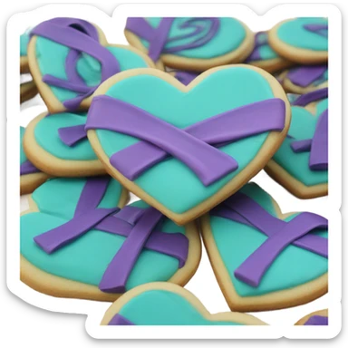 Purple and dteal Suicide awareness ribbon on heart cookie sticker