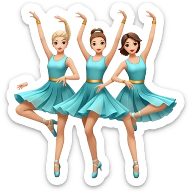 Icon for Contemporary Dance: a synchronized group dance performance with dancers in modern outfits, performing on stage with bright spotlighting and energetic movement. The icon should capture the dynamic and vibrant nature of contemporary dance. Transparent background. sticker