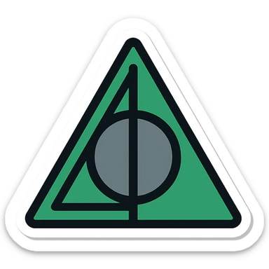 digital sticker of the Deathly Hallows symbol, semi-realistic vector art style, clean outlines, flat green, black, and gray colors, slight shadows, arranged for a sticker sheet sticker
