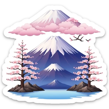 Cherry blossom scenery, Mount Fuji sticker