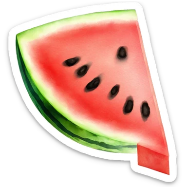 A delicious slice of watermelon, clipart in the style of watercolor, isolated on a white background, high quality, bright colors sticker