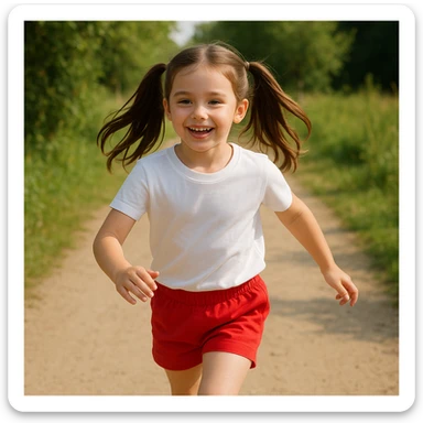 Make the girl's outfit red shorts and a white short-sleeved t-shirt sticker