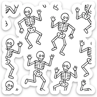 Halloween seamless pattern with dancing skeleton's  sticker