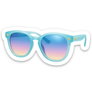 A colorful pair of shiny glossy smooth soft sparkly glittery sunny Pastel sunglasses (aesthetic, loose object, apparel), seen from the side, 3/4 angle sticker