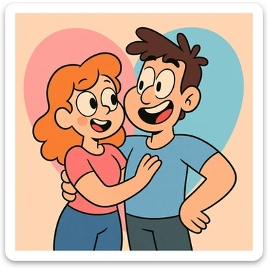 heart shape in pastel pink and blue, calArts 2010s cartoon style sticker