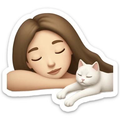Pretty brown hair girl sleeping with her light beige cat sticker
