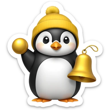 Penguin with yellow beanie ringing giant bell sticker