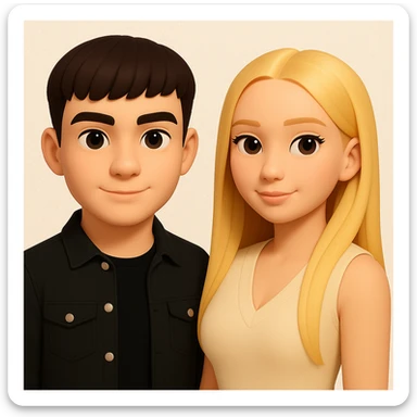Slightly increase the volume of the upper body of the girl, separate the girl and the boy from each other, and make the skin color the same for both characters. Maintain the cartoonish 3D style in the edit. sticker