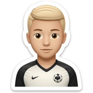 Apple iOS emoji style 19-20 year old soccer player standing front view, glossy 3D, stadium lights sticker