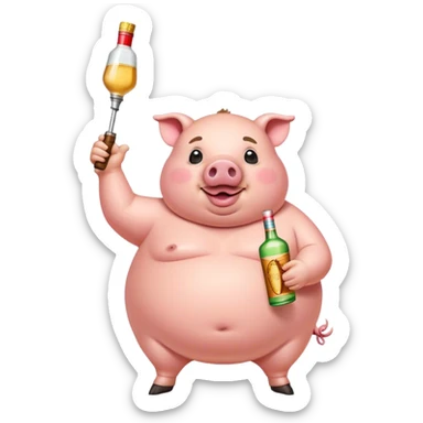FAT PIG ON A POLE WITH A BOTTLE OF TEQUILA AND A DART sticker