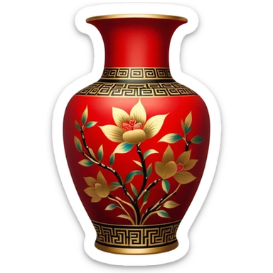 Chinese metal painting icon, intricate hand-painted Chinese patterns on metal vase, vibrant colors like red, gold, and black, delicate brushstrokes, visible fine paintbrush and metal surface, painting process, minimalistic style, clean lines, transparent background. sticker