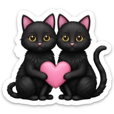 two black cats love, pink heart sticker